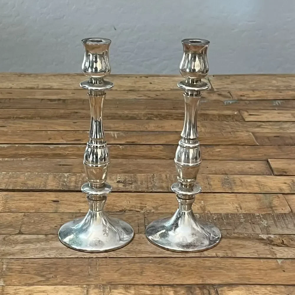 Silver-Plated Fluted Candleholders Set of 2 8.5